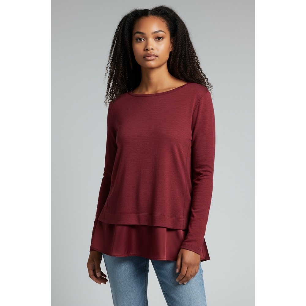 J. Crew Mercantile Women's Long Sleeve Layered Knit Top Burgundy Size Small
